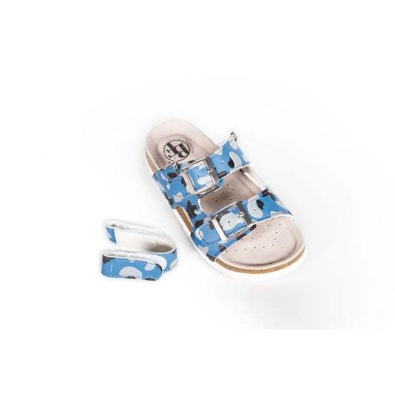 Dětské pantofle s odnímatelným páskem na patě modré